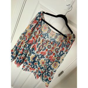 Flying Tomato women’s large blouse white orange blue oversized flutter bell slee